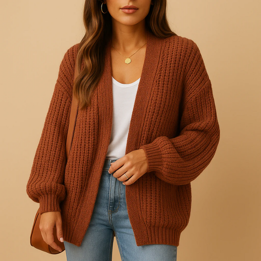 Damen Übergrößen-Strickjacke in modernem Design für komfortable und stilvolle Looks.