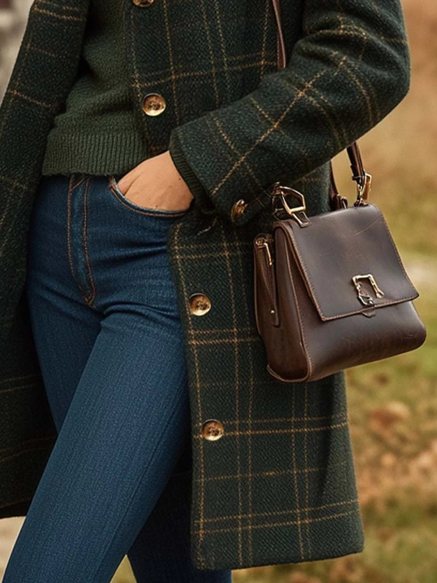 Eleganter Vintage-Karomantel für Damen im zeitlosen Karomuster, perfekt für stilvolle Outfits