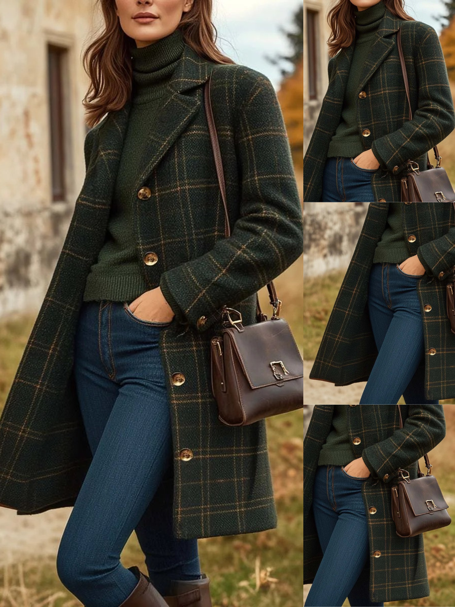 Eleganter Vintage-Karomantel für Damen im zeitlosen Karomuster, perfekt für stilvolle Outfits