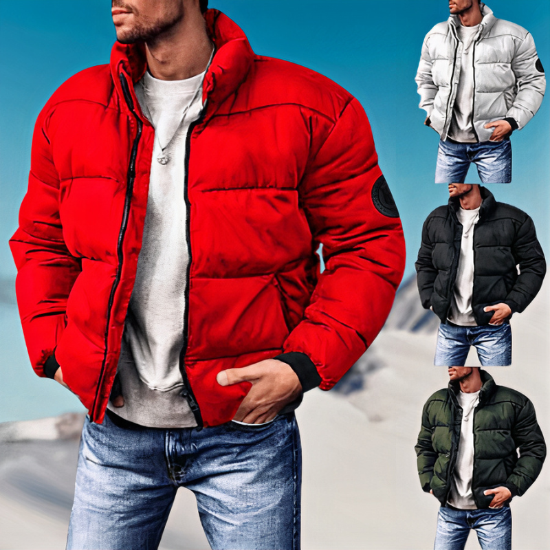 Herr trägt eine warme Daunenjacke, perfekt für kalte Wintertage