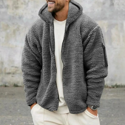 Warme Plüschjacke mit Kapuze für Herren in modernem Stil