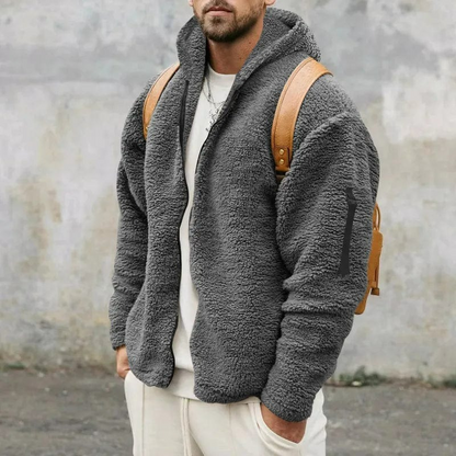 Warme Plüschjacke mit Kapuze für Herren in modernem Stil