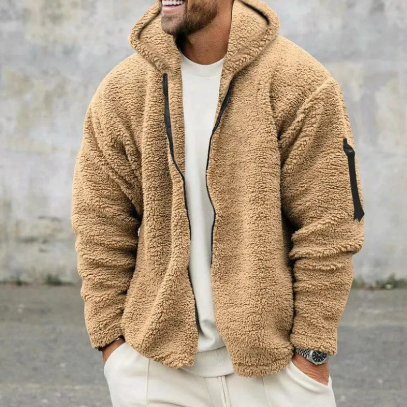 Warme Plüschjacke mit Kapuze für Herren in modernem Stil