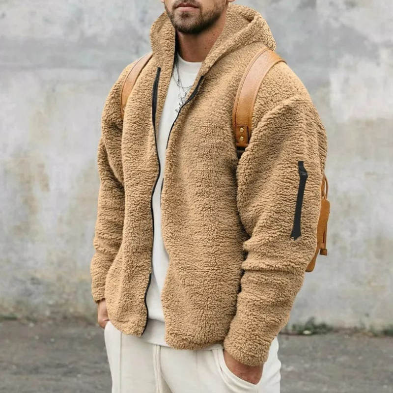 Warme Plüschjacke mit Kapuze für Herren in modernem Stil