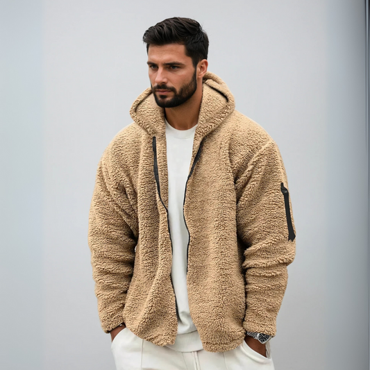 Warme Plüschjacke mit Kapuze für Herren in modernem Stil