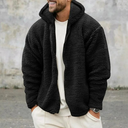 Warme Plüschjacke mit Kapuze für Herren in modernem Stil