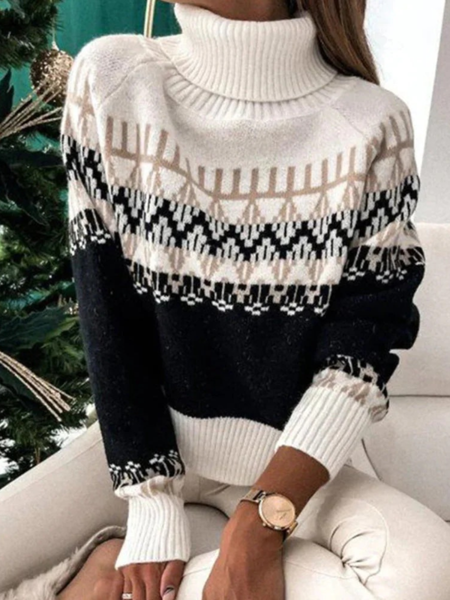 Warmer norwegischer Pullover für Damen mit klassischem Muster und stilvollem Design